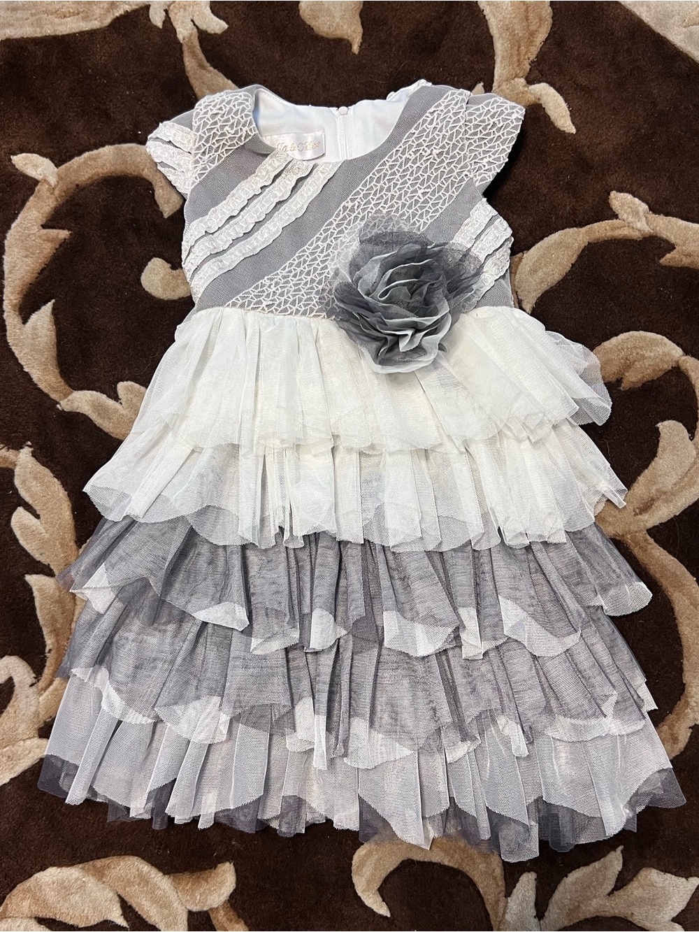 Isobella and Chloe 2t dress  Grey and Cream Layered Tulle Party Dress